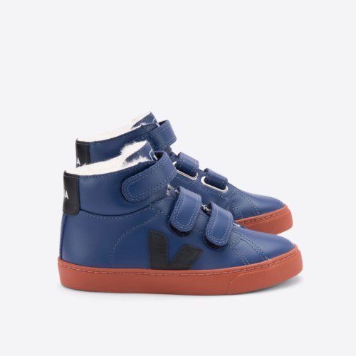 Veja Esplar Mid Fured Leather Kids Trainers Blue UK 66958